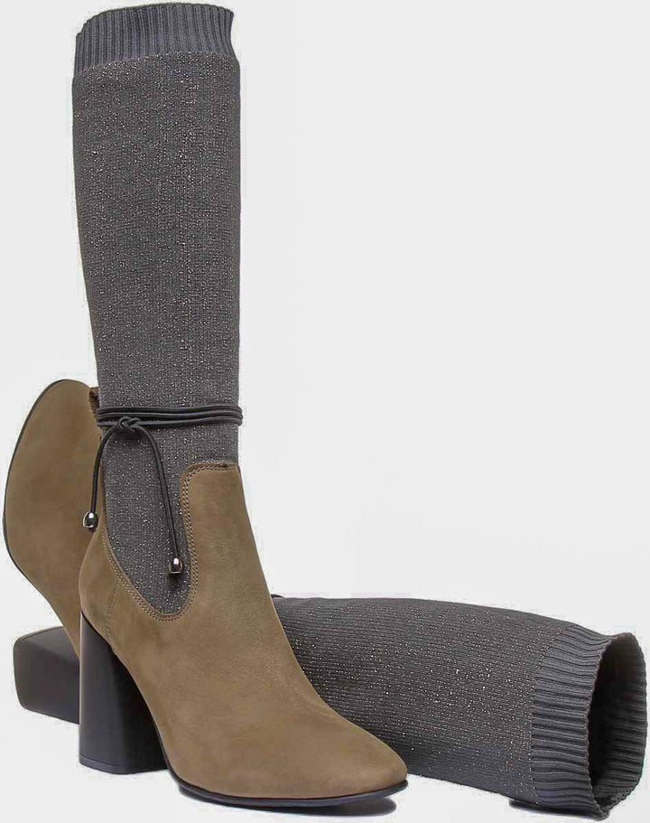 Holly Block Heel Sock Boot In Olive