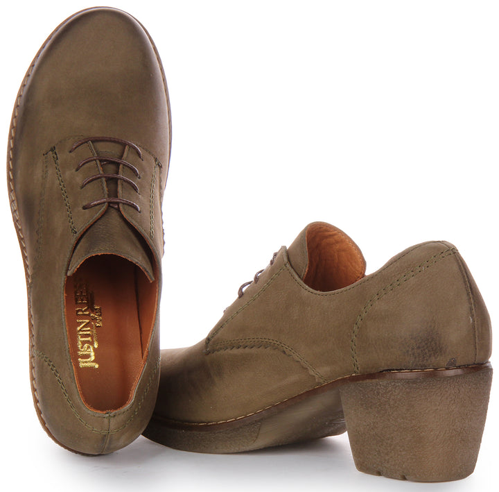 Eliza Heel Shoes In Olive Green
