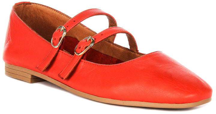 Dotty Double Buckle Mary Jane In Red