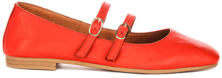 Dotty Double Buckle Mary Jane In Red