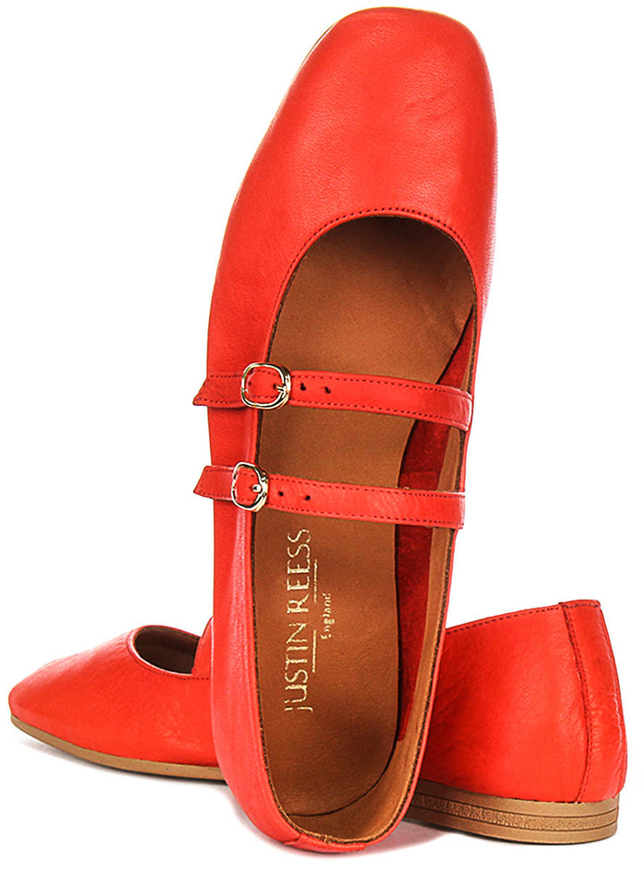 Dotty Double Buckle Mary Jane In Red