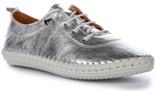 Lexi 2 Leather Plimsoll In Silver