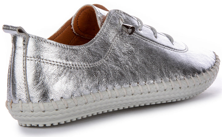 Lexi 2 Leather Plimsoll In Silver