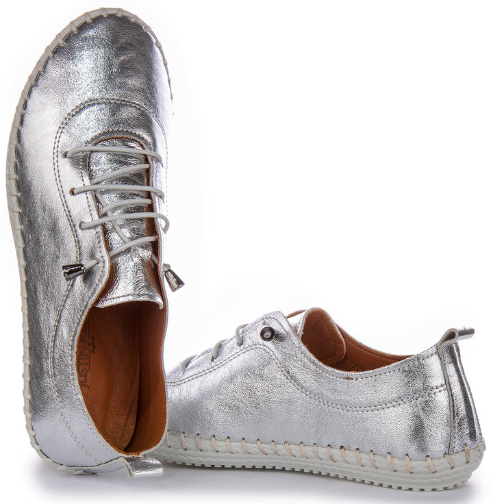 Lexi 2 Leather Plimsoll In Silver