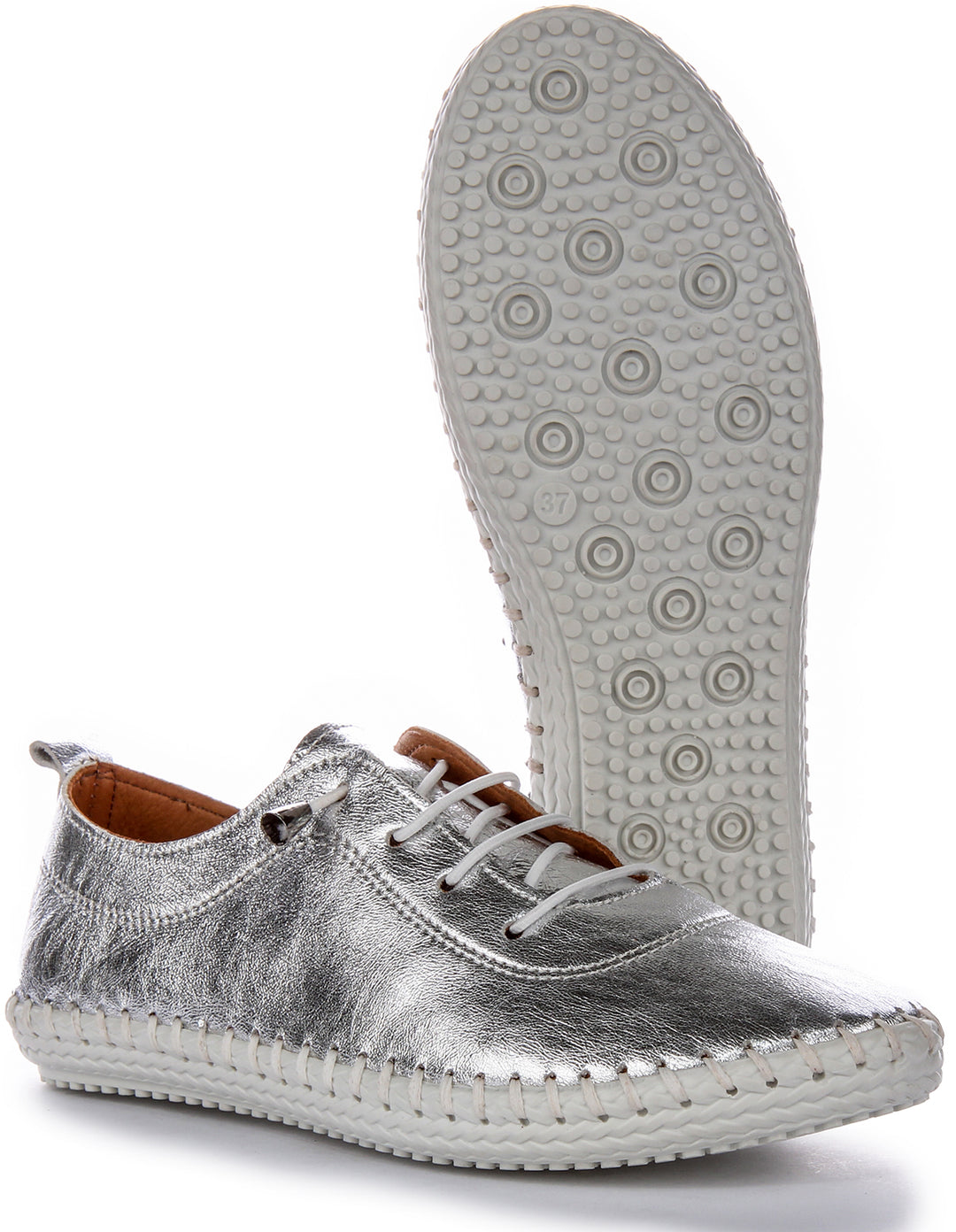 Lexi 2 Leather Plimsoll In Silver