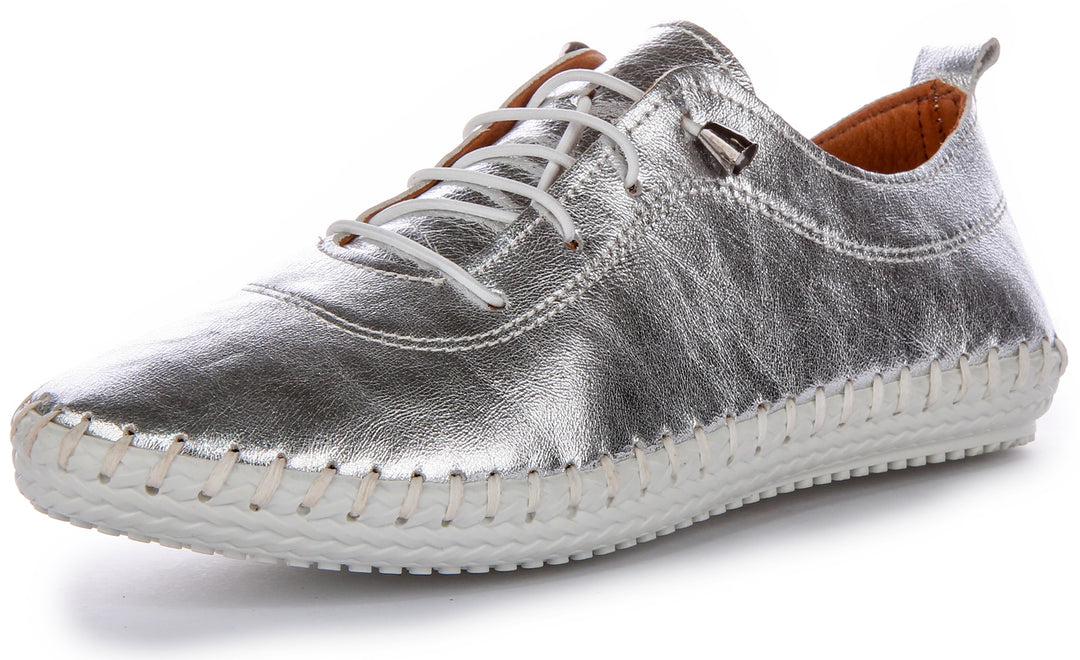 Lexi 2 Leather Plimsoll In Silver