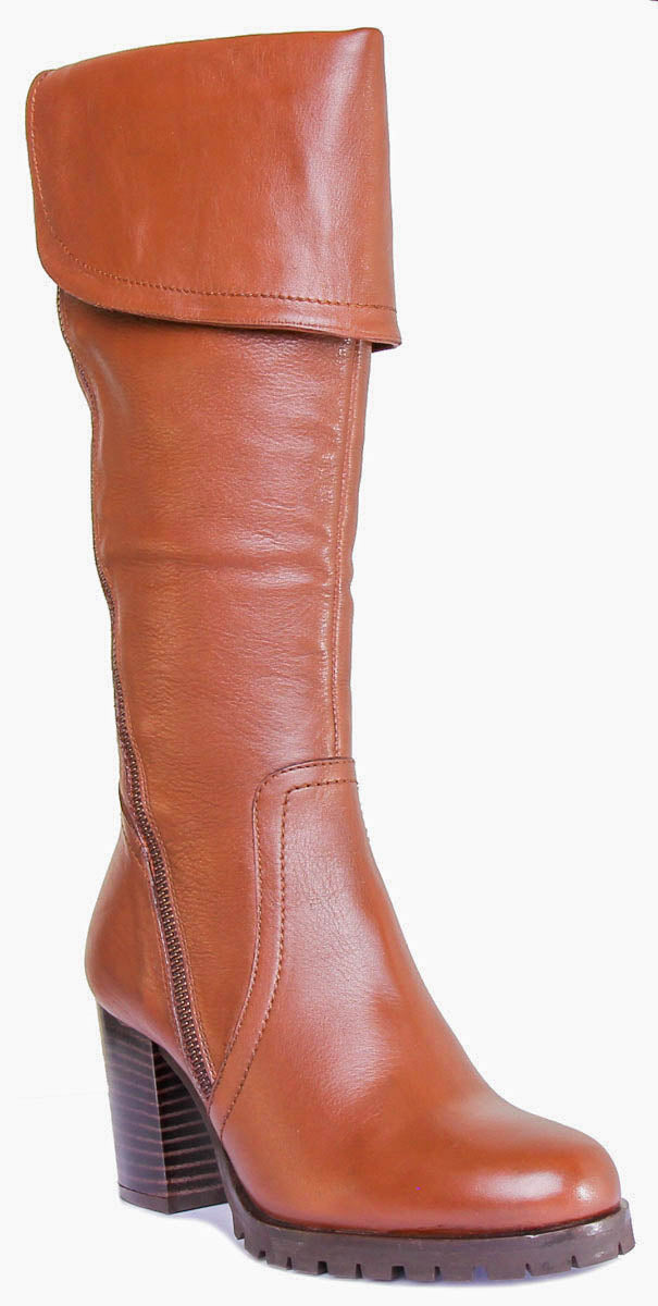 Celia Leather Heeled Boot With Side Zip In Tan
