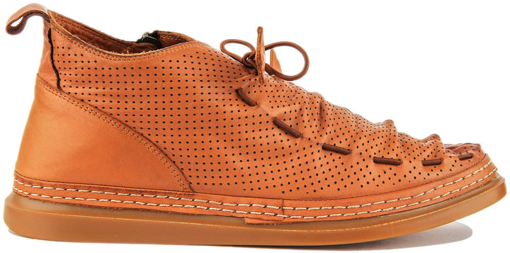 Lia Perforated Ankle Boot In Tan