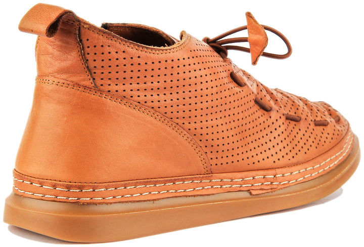 Lia Perforated Ankle Boot In Tan
