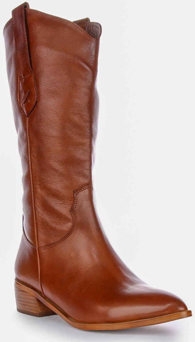 Mid calf tan leather boots hotsell