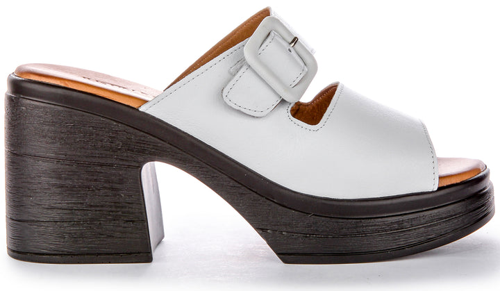 Audrey Mid Heel Wedge Sandal in White