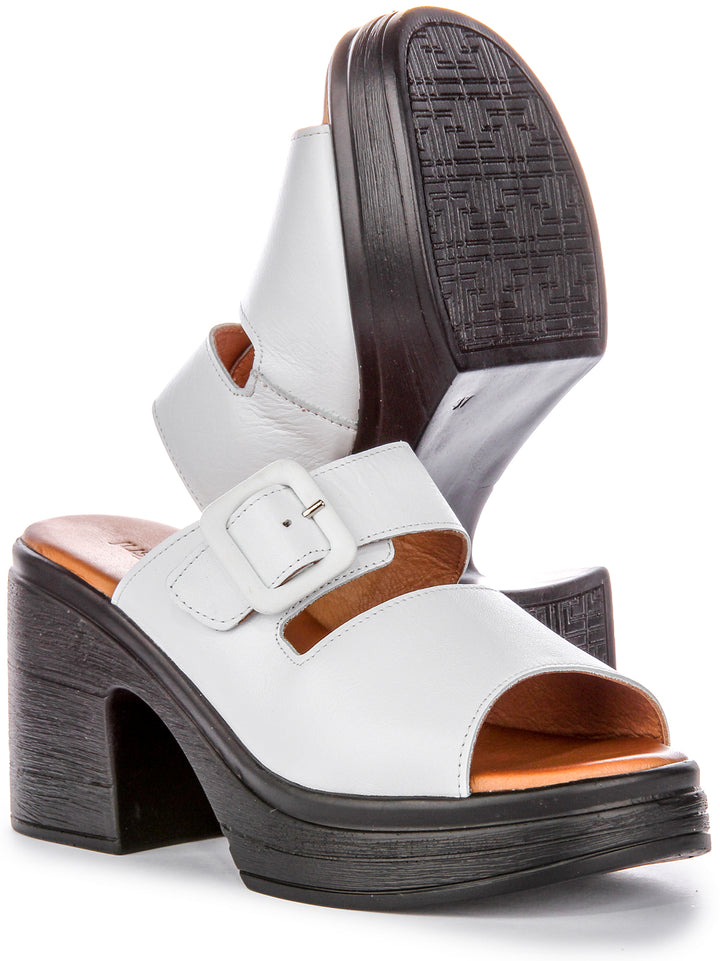 Audrey Mid Heel Wedge Sandal in White