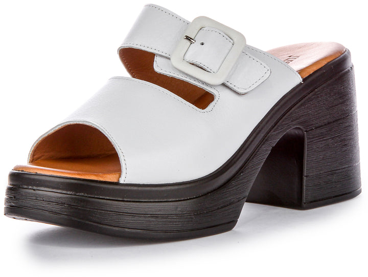 Audrey Mid Heel Wedge Sandal in White