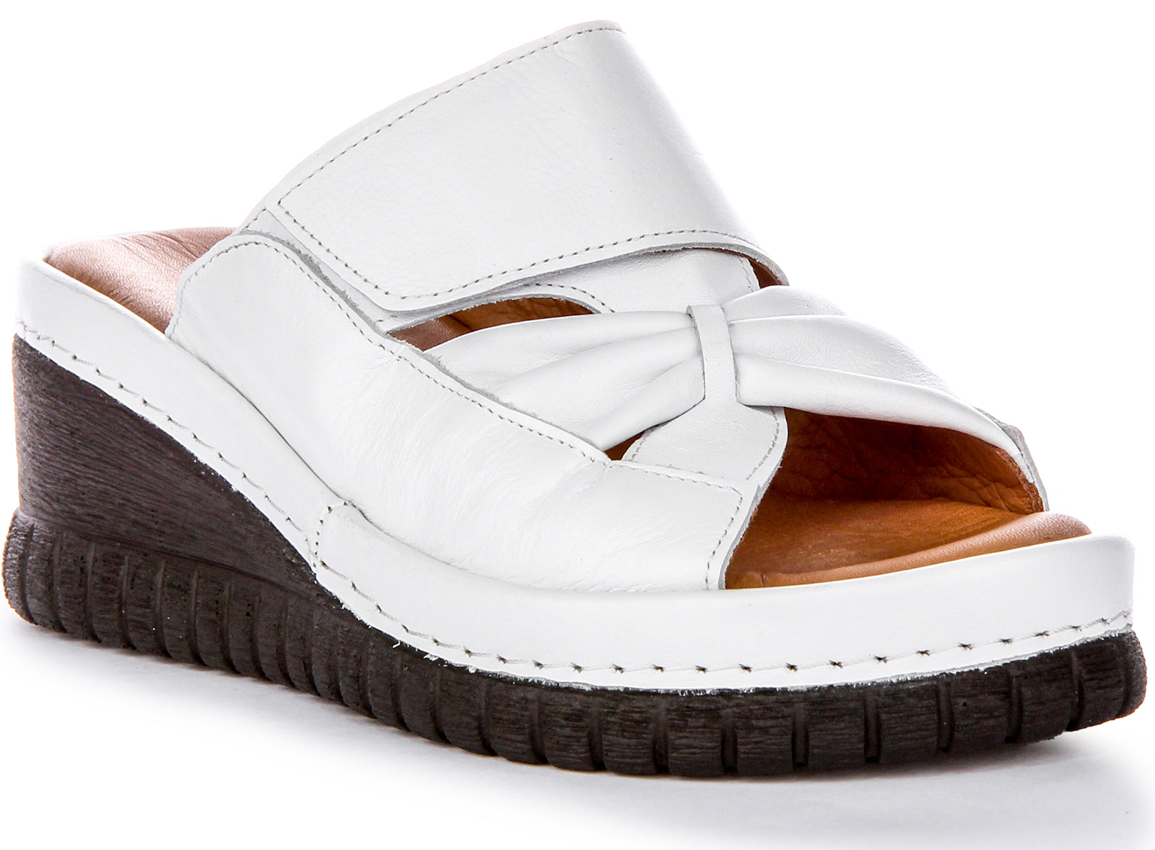 JUSTINREESS Womens Open Toe White Leather Comfort Sandals Justin Reess