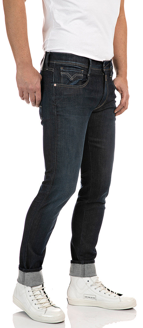 Replay Anbass Hyperflex Jeans In Dark Blue For Men