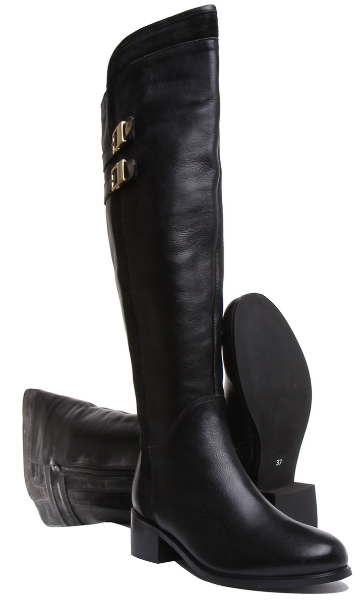 JUSTINREESS ENGLAND Womens Knee High Boot Freya Knee High Leather Riding Boot In Black
