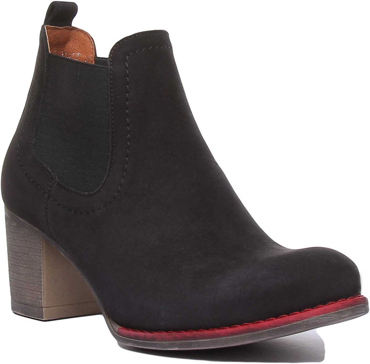 JUSTINREESS ENGLAND Womens Ankle Boots 6000R Block Heel Suede Chelsea Boot In Black