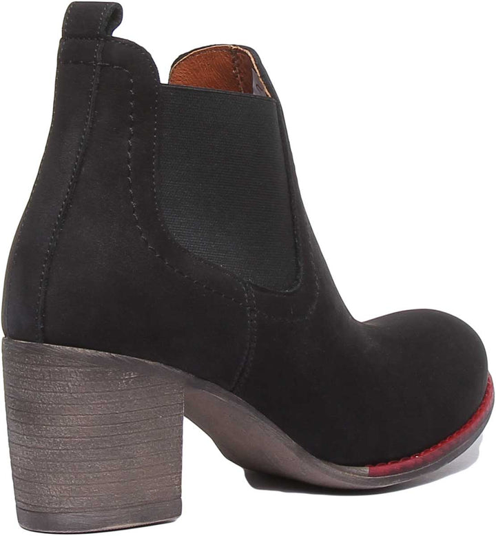 JUSTINREESS ENGLAND Womens Ankle Boots 6000R Block Heel Suede Chelsea Boot In Black