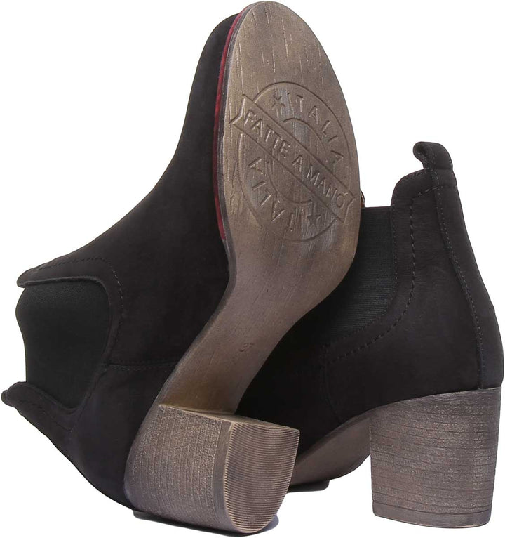 JUSTINREESS ENGLAND Womens Ankle Boots 6000R Block Heel Suede Chelsea Boot In Black