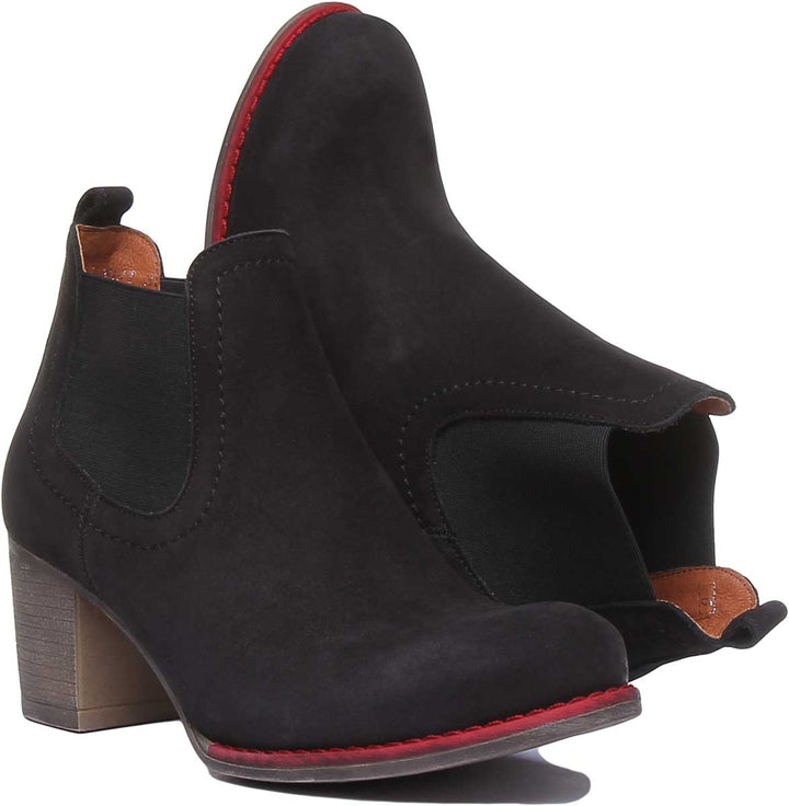 JUSTINREESS ENGLAND Womens Ankle Boots 6000R Block Heel Suede Chelsea Boot In Black