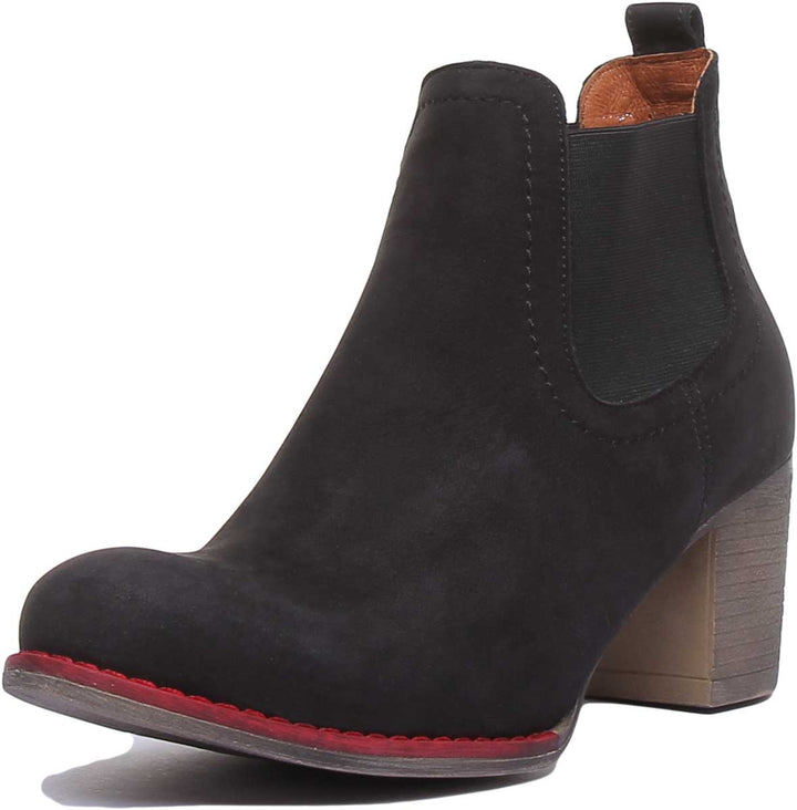 JUSTINREESS ENGLAND Womens Ankle Boots 6000R Block Heel Suede Chelsea Boot In Black