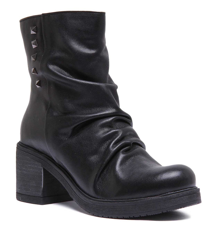 JUSTINREESS ENGLAND Womens Ankle Boots 6250 Round Toe Leather Boot With Block Heel In Black