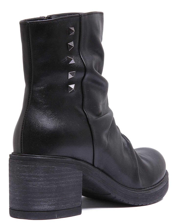 JUSTINREESS ENGLAND Womens Ankle Boots 6250 Round Toe Leather Boot With Block Heel In Black