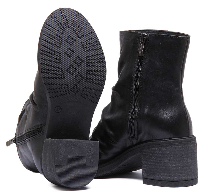 JUSTINREESS ENGLAND Womens Ankle Boots 6250 Round Toe Leather Boot With Block Heel In Black