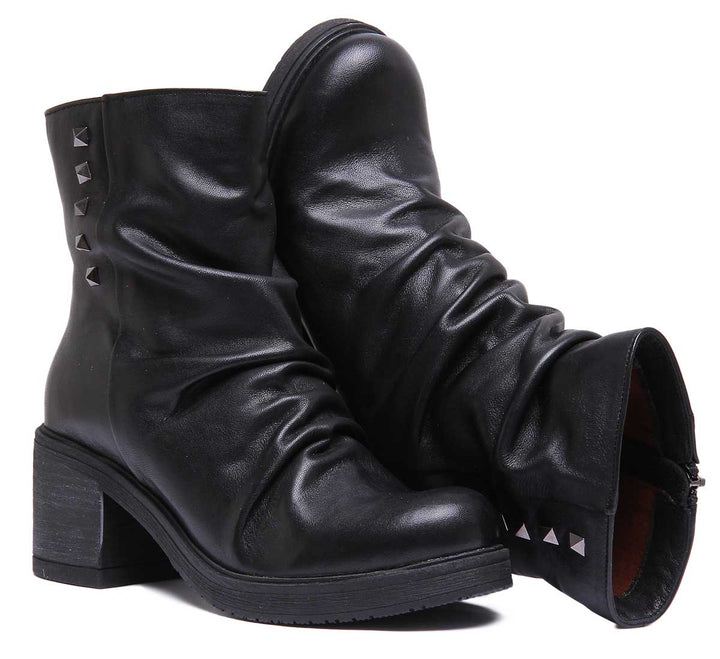 JUSTINREESS ENGLAND Womens Ankle Boots 6250 Round Toe Leather Boot With Block Heel In Black