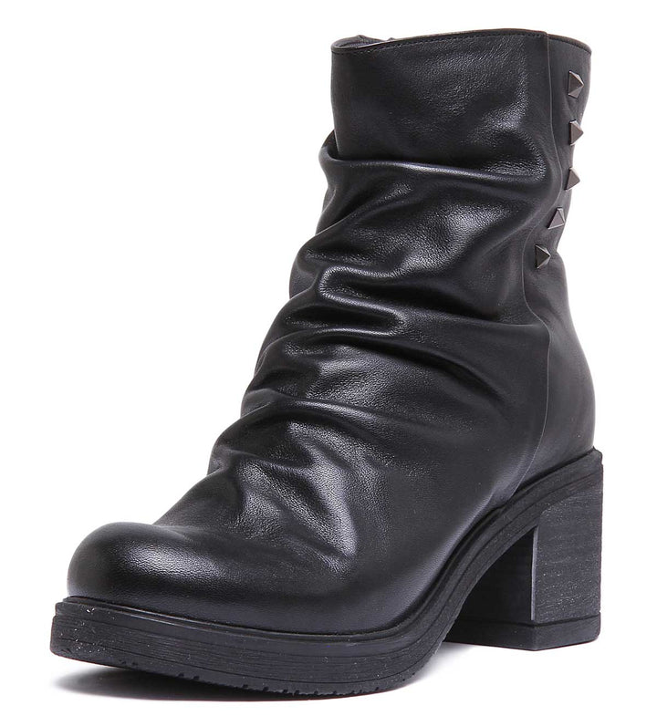 JUSTINREESS ENGLAND Womens Ankle Boots 6250 Round Toe Leather Boot With Block Heel In Black