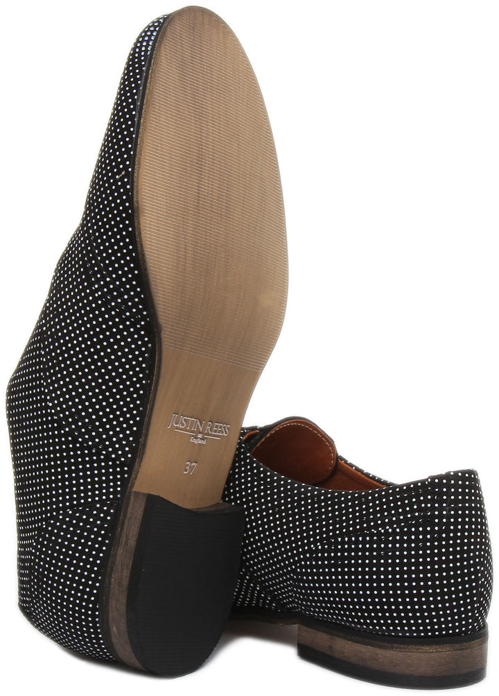 JUSTINREESS ENGLAND Womens Shoes Kalina Lace up Flat Brogue In Black Pokadots