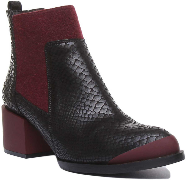 JUSTINREESS ENGLAND Womens Ankle Boots Heather Block Heel Chelsea Boot In Black Red