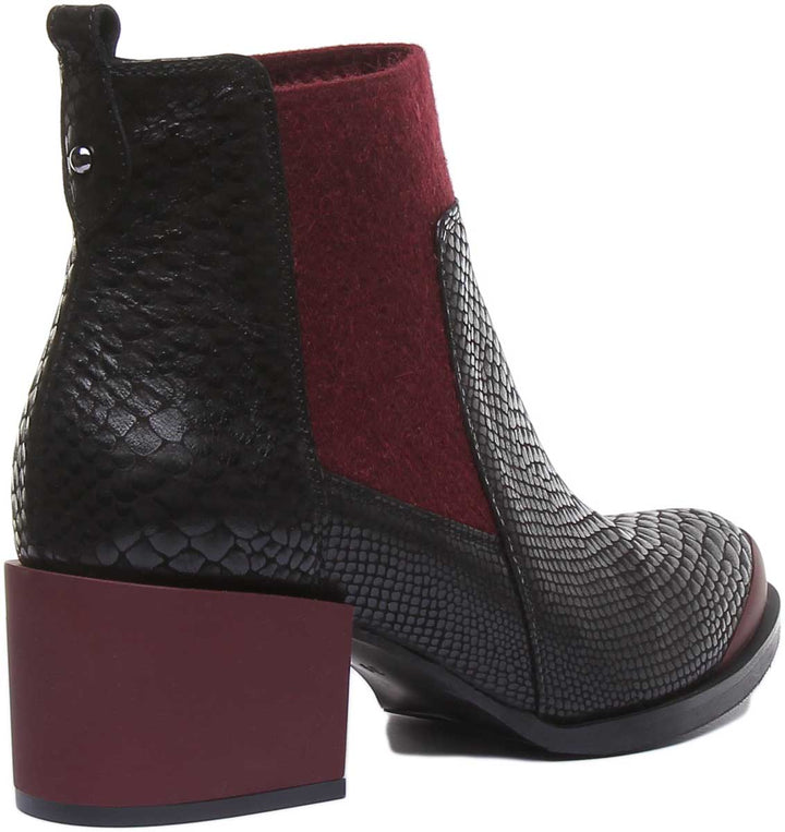 JUSTINREESS ENGLAND Womens Ankle Boots Heather Block Heel Chelsea Boot In Black Red