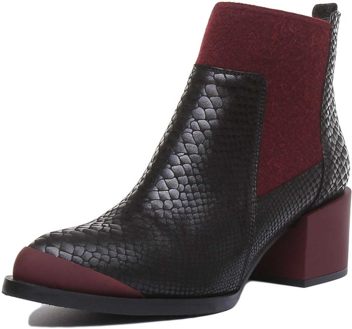 JUSTINREESS ENGLAND Womens Ankle Boots Heather Block Heel Chelsea Boot In Black Red