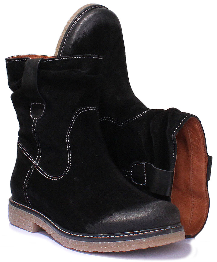JUSTINREESS ENGLAND Womens Ankle Boots 1000 Pull Up Boot In Black Suede