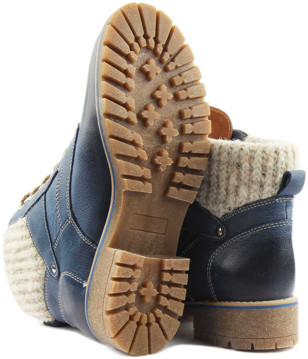 JUSTINREESS ENGLAND Womens Ankle Boots Sophia Warm Collar Leather Hiker Boot In Blue