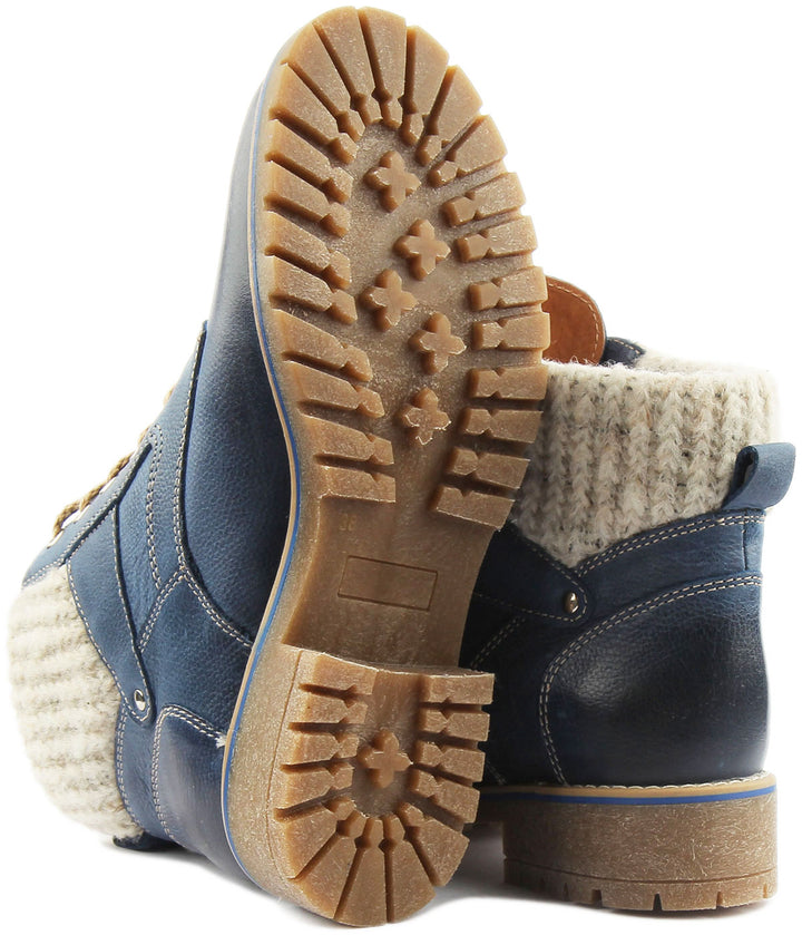 JUSTINREESS ENGLAND Womens Ankle Boots Sophia Warm Collar Leather Hiker Boot In Blue