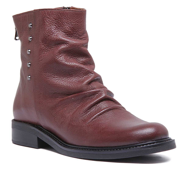 JUSTINREESS ENGLAND Womens Ankle Boots 6650 Flat Leather Boot With Zip At the Back In Brown