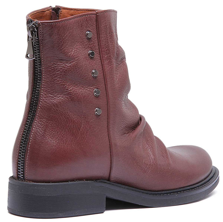 JUSTINREESS ENGLAND Womens Ankle Boots 6650 Flat Leather Boot With Zip At the Back In Brown