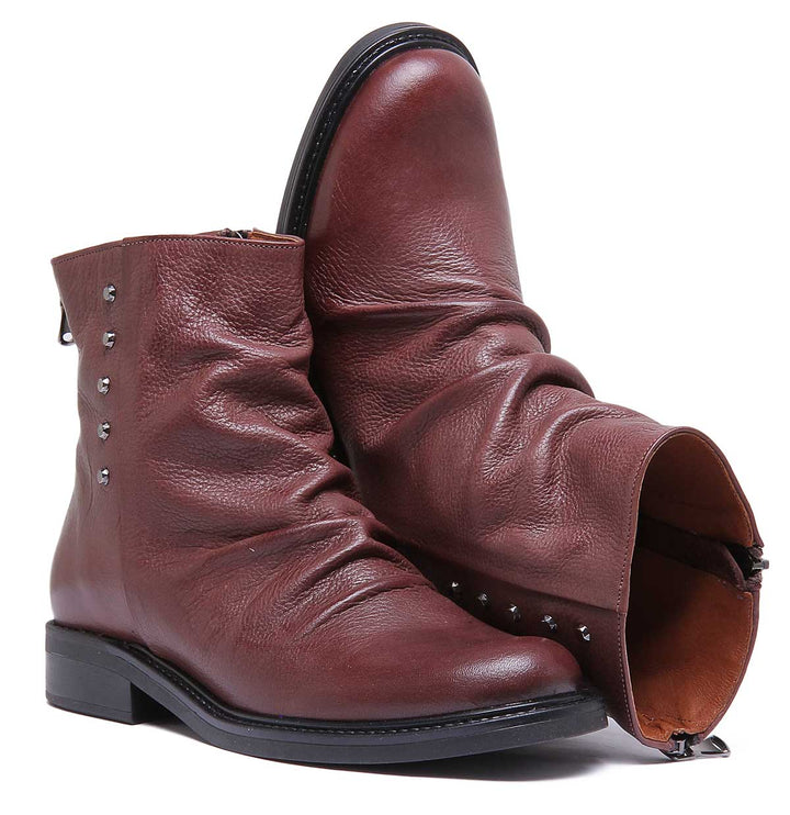 JUSTINREESS ENGLAND Womens Ankle Boots 6650 Flat Leather Boot With Zip At the Back In Brown
