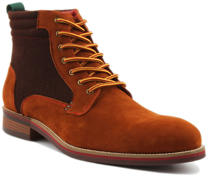 JUSTINREESS ENGLAND Mens Ankle Boots Marco Two Tone Lace Up Boot In Brown
