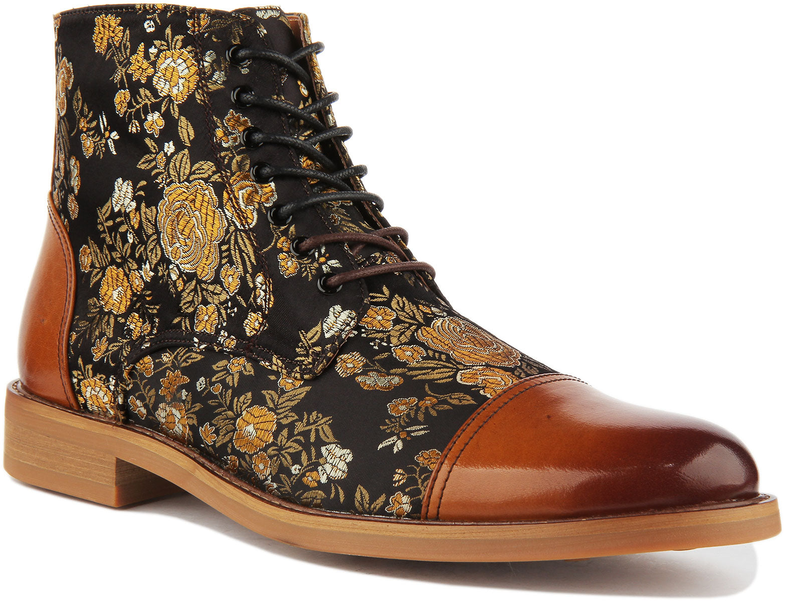 Floral Print In Brown For Men Lace Up Boots – Justin Reess