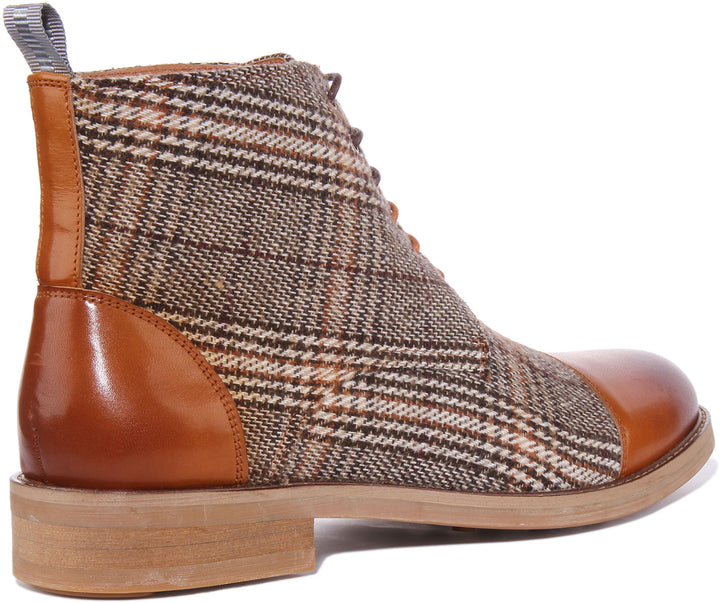 Justinreess England Shoes Greg Lace up Tweed Boots In Brown