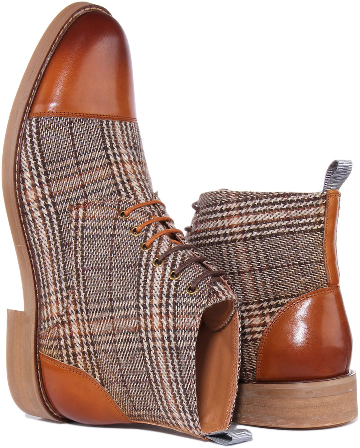 Justinreess England Shoes Greg Lace up Tweed Boots In Brown