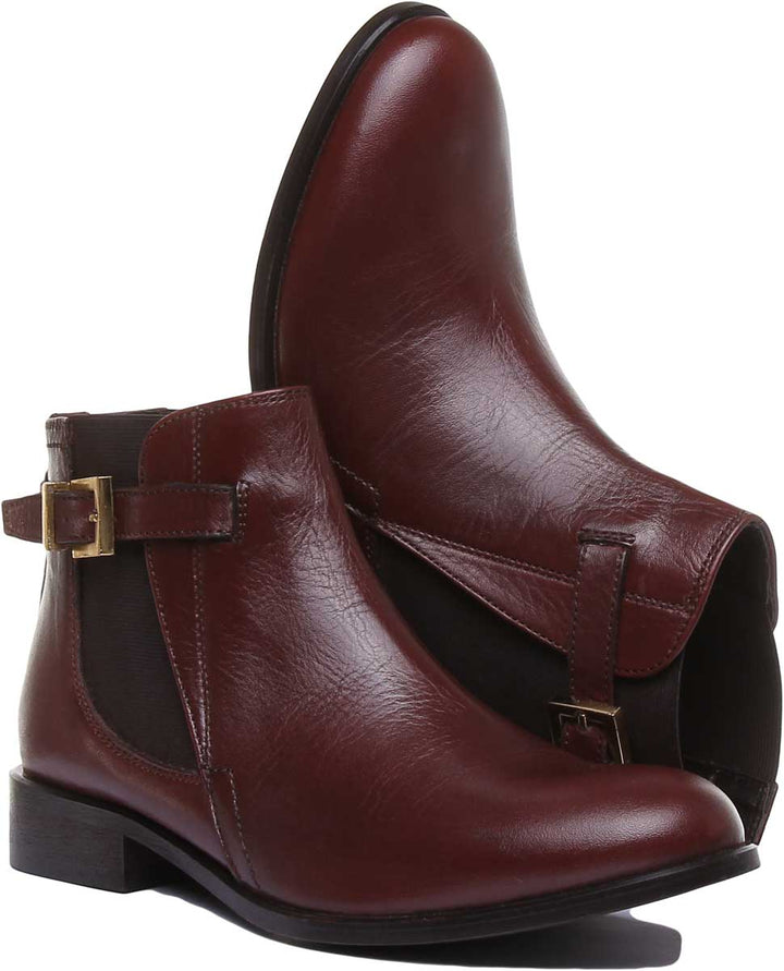 JUSTINREESS ENGLAND Womens Ankle Boots Beatrice Leather Ankle Boot With Buckle On The Side In Dark Brown