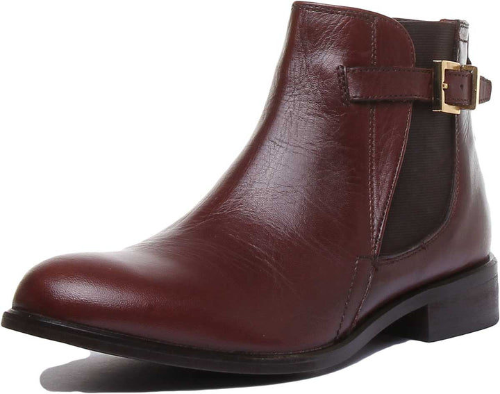 JUSTINREESS ENGLAND Womens Ankle Boots Beatrice Leather Ankle Boot With Buckle On The Side In Dark Brown
