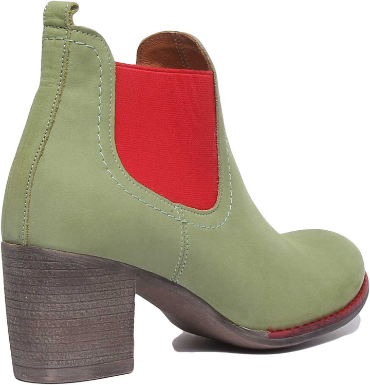 JUSTINREESS ENGLAND Womens Ankle Boots 6000R Block Heel Suede Chelsea Boot In Green