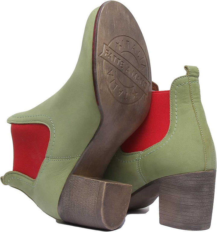 JUSTINREESS ENGLAND Womens Ankle Boots 6000R Block Heel Suede Chelsea Boot In Green