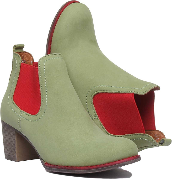 JUSTINREESS ENGLAND Womens Ankle Boots 6000R Block Heel Suede Chelsea Boot In Green