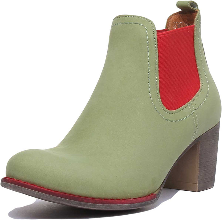 JUSTINREESS ENGLAND Womens Ankle Boots 6000R Block Heel Suede Chelsea Boot In Green